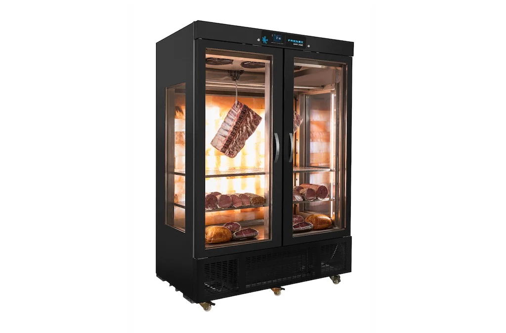 Frenox SY13-G-HM - 2 Kapılı, 3 Tarafı Camlı, Siyah PVC Kaplı Dry Age Buzdolabı